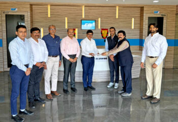 From Left : Harish Thapliyal, Head - Services - All India, Ketan Raval, Head - Regional Operations, B Saikumar, Head - Product - Accs & Allied M/c, Manojkumar Lad, Head - Zonal Operations, Pradip Roy, Head - Textile Machinery Division, Prakash Panchal, Joint Managing Director, G D Panchal, CMD and Sainitesh Panchal, Joint Managing Director 