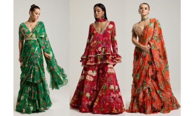 Redefine traditional elegance in timeless tropical prints’ festive wear by Radhika